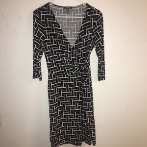 Chaps Black and White Print Wrap Dress